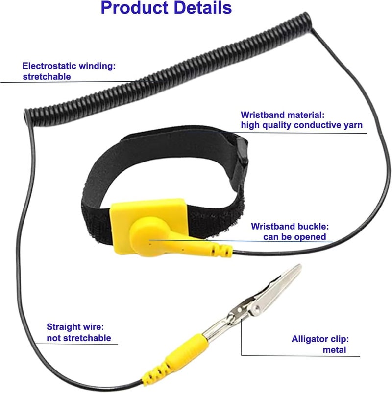 Zoolfix 10 Pack ESD Wrist Strap with Grounding Plug, Adjustable Coiled Cord (Yellow) - Image 3